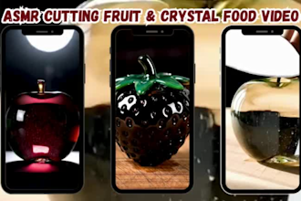 create an engaging ai asmr cutting fruit video and crystal food cutting video