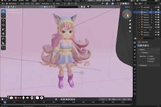 create 3d stylish character model with using render, texture, shadows and lights