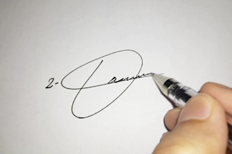 design real handwritten signature logo, autograph with practice sheet and video