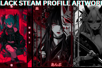 black steam profile artwork anime showcase, steam capsule art, game cover poster