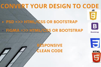 convert your psd or sketch or figma to html and css