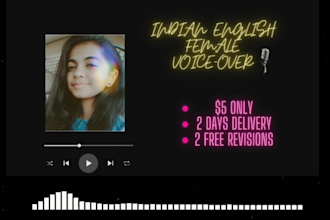 do an english female voice over in indian accent