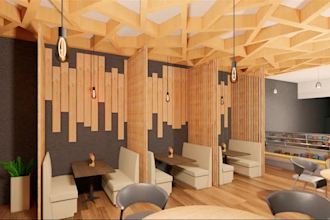 create 3d exterior or interior cafe, restaurant and store