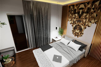 your interior design of kitchen, bedroom, living room