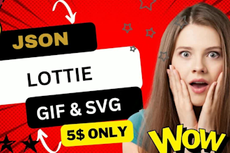 create json lottie svg animation for mobile app, web, gif, html and rive