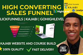 build sales funnel landing page in clickfunnel and design kajabi funnel website