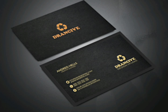 design elegant business cards in black and gold or navy and yellow with qr code