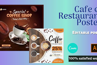 design product posters, cafe and restaurant posters, instagram posts