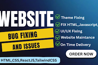 fix bugs in react js, javascript, tailwind CSS, HTML and CSS