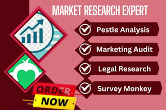 do  pestle analysis, marketing audit, legal research, competitor audit