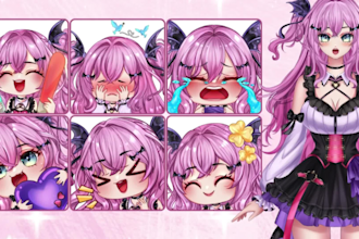 draw live2d vtuber model vrchat avatar, twitch chibi emote, vtuber rigging