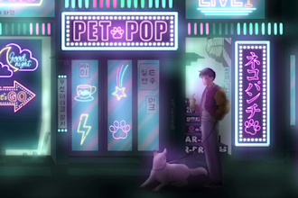 neon style animation in 90s anime style