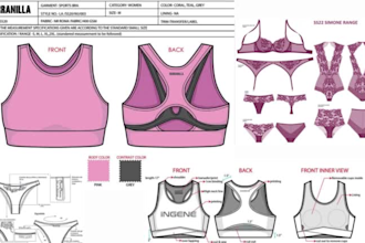 design women lingerie wear techpack swimwear resort wear lingerie flat sketch