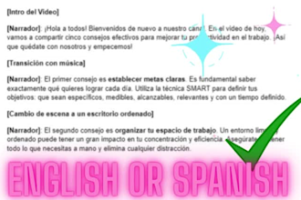 transcript audio or video in english or spanish