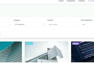 develop a modern real estate website with property listings and contact features