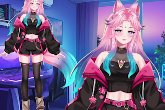 draw and rig live2d vtuber model, live 2d vtuber commission, 2d vtuber model