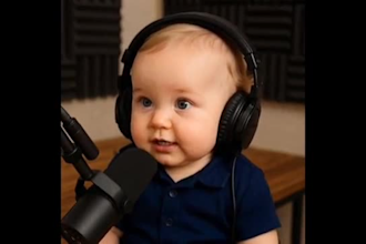 create viral ai baby podcast, ai new baby video funny baby podcast