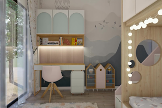 interior design kids room, nursery with shopping list