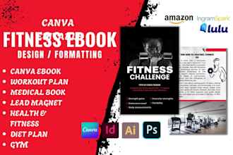 design health and fitness ebook, workout plan, gym guide, workbook, canva ebook