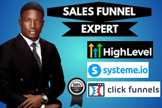 build sales funnel in gohighlevel, systeme io, clickfunnel landing page design