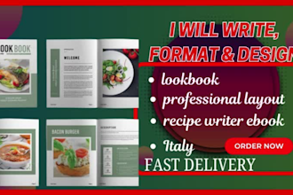 write, format, design lookbook, italy, professional layout, recipe writer ebook