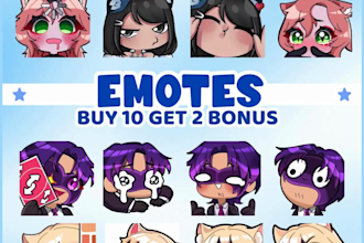 draw custom twitch emotes, chibi emotes, animated emotes, vtuber emotes for you