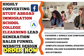 generate study abroad, immigration, school, college, elearning leads and website