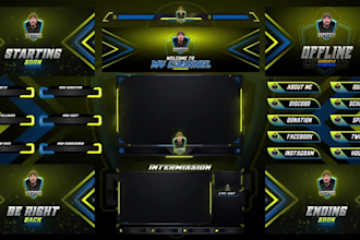 design awesome mascot logo, twitch overlay, stream package