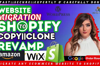 migrate ecommerce website, squarespace, wordpress to shopify copy clone store