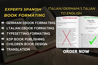 do ebook formatting for kindle, german translation and typesettingd
