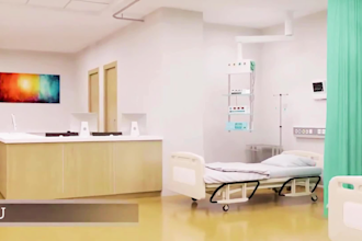 create 3d hospital design, clinic, surgery room and pharmaceutical space