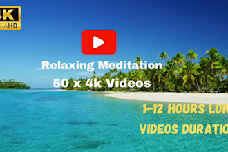 create 50 meditation, relaxing, sleep and chakra music 4k videos with SEO