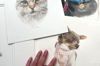 create realistic pet portraits in watercolor and pencils