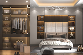 design and rendering 3d bedroom interior , modern, luxury, minimal