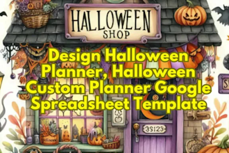 design halloween planner, halloween custom planner google spreedsheet template