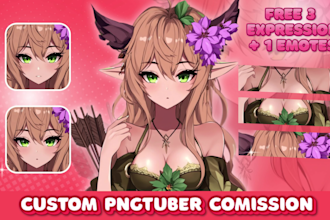draw custom pngtuber avatar for twitch and streams in vtuber anime style
