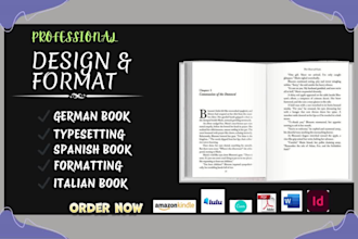 format german book, design spanish ebook, italian book typesetting book