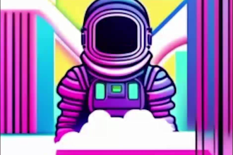 100 designs astronaut floating in space with geometric shapes, vaporwave style