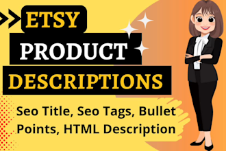 write etsy product descriptions for etsy product listings with SEO title