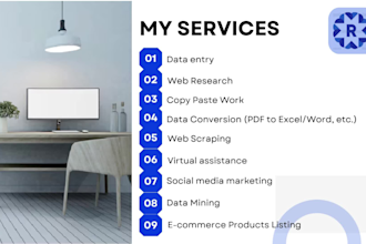 do data entry, data mining, collection, web research, shopify data entry