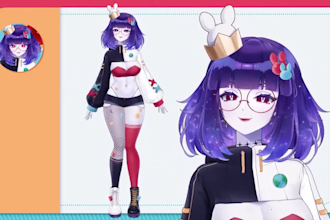 do live2d vtuber model, 2d vtuber model, live2d vtuber rigging vtuber commission