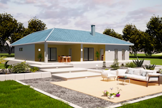 create photorealistic garden design, patio, frontyard backyard, landscape render
