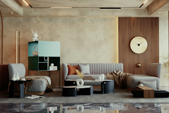 do minimal interior design for bedroom, living, kitchen and toilet