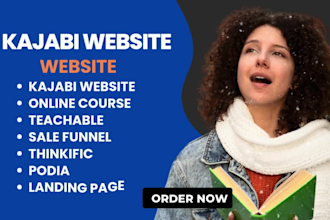 setup kajabi website and sales funnel,teachable, thinkific online course website