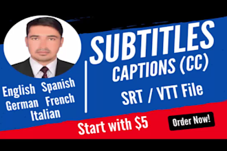 add subtitles and caption srt on your video in english, spanish, german, french