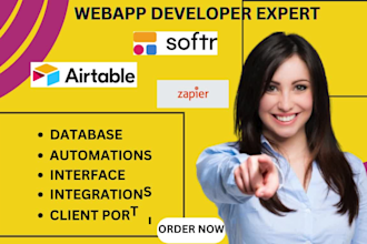 build softr webapp, airtable database, zapier integrations, client portal