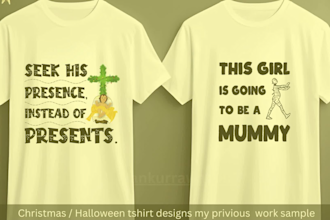 create  eye catching christmas and halloween t shirt design
