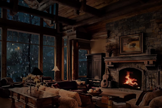 create 10 cozy room raining video with natural sound