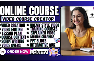 create a professional online video course, explainer video, ppt slide, and quiz