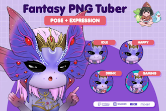 create fantasy creature pngtuber chibi vtuber design for live2d